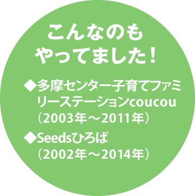 こんなのもやってました！多摩センター子育てファミリーステーションcoucou（2003年～2011年）。Seedsひろば（2002年～2014年）